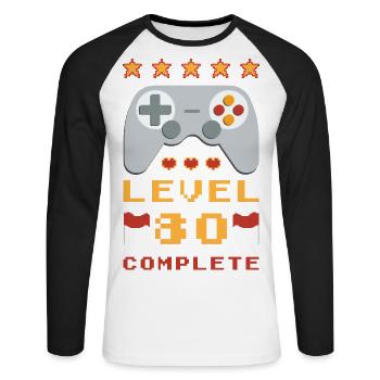 80th Birthday Level 80 Complete - Unisex Long Sleeve Baseball T-Shirt - white/black - Front - Nik (191cm)