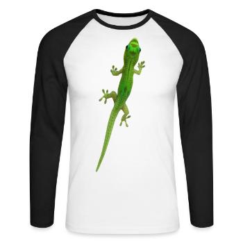 Grüner Gecko - Unisex Baseballshirt langarm - Weiß/Schwarz - Vorne - Nik (191cm)