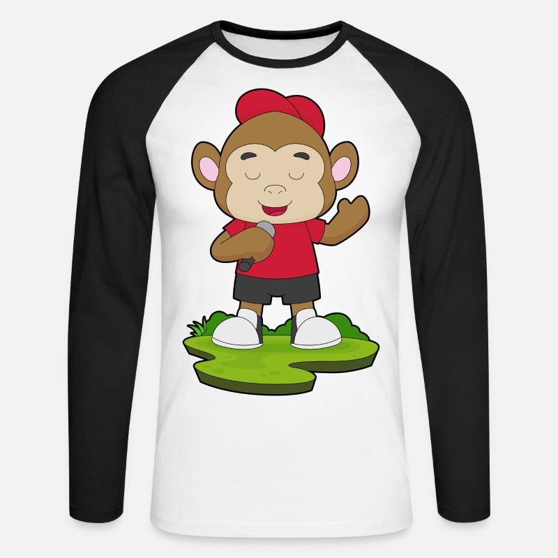 Monkey Singer Microphone - Unisex Long Sleeve Baseball T-Shirt - white/black