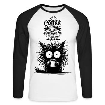 Kaffee Katze Koffein Büro Kollege Motivation Funny - Unisex Baseballshirt langarm - Weiß/Schwarz - Vorne - Nik (191cm)