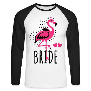 102 JGA BRIDE Flamingo Sterne Braut Herzen - Unisex Baseballshirt langarm - Weiß/Schwarz - Vorne - Nik (191cm)