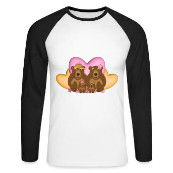 Liebe Bären Familie mit rosa und gelbe Herzen. - Unisex Baseballshirt langarm - Weiß/Schwarz - Vorne - Nik (191cm)