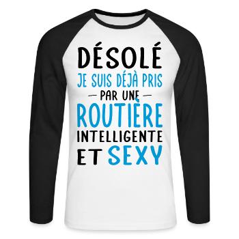 Désolé déjà pris par une routière sexy - T-shirt baseball manches longues Homme - blanc/noir - Devant - Nik (191cm)