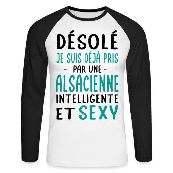 Désolé déjà pris par une Alsacienne sexy - T-shirt baseball manches longues Homme - blanc/noir - Devant - Nik (191cm)