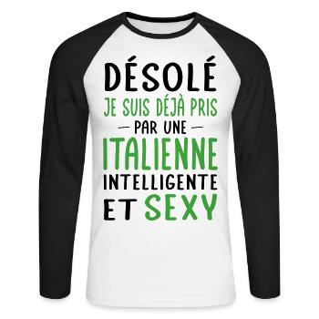 Désolé déjà pris par une Italienne sexy - T-shirt baseball manches longues Homme - blanc/noir - Devant - Nik (191cm)