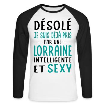 Désolé déjà pris par une Lorraine sexy - T-shirt baseball manches longues Homme - blanc/noir - Devant - Nik (191cm)