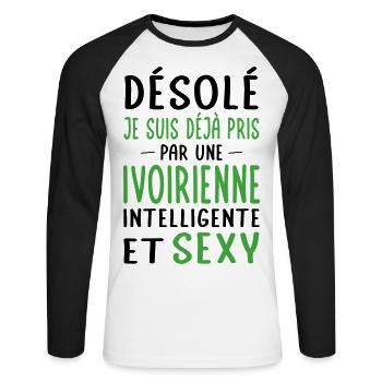 Désolé déjà pris par une Ivoirienne sexy - T-shirt baseball manches longues Homme - blanc/noir - Devant - Nik (191cm)