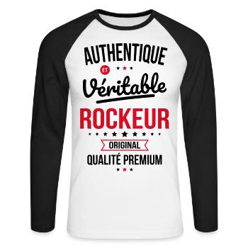 Authentique et véritable rockeur - Original - T-shirt baseball manches longues Homme - blanc/noir - Devant - Nik (191cm)