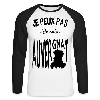 Je peux pas je suis Auvergnat - T-shirt baseball manches longues Homme - blanc/noir - Devant - Nik (191cm)