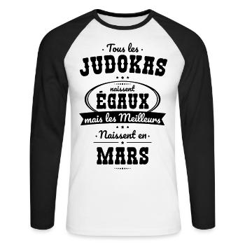 Judokas égaux meilleurs naissent en Mars - T-shirt baseball manches longues Homme - blanc/noir - Devant - Nik (191cm)
