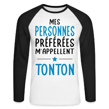Mes personnes préférées m'appellent Tonton - T-shirt baseball manches longues Homme - blanc/noir - Devant - Nik (191cm)