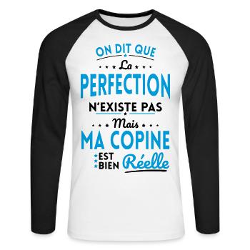 La Perfection n'existe pas Ma Copine est Réelle - T-shirt baseball manches longues Homme - blanc/noir - Devant - Nik (191cm)
