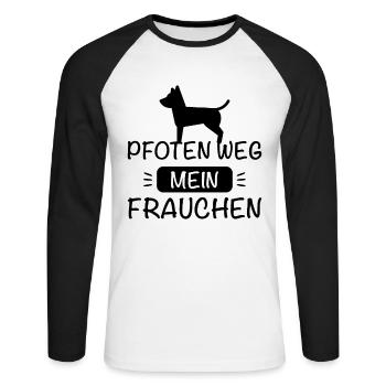 Pfoten weg - Mein Frauchen ! - Unisex Baseballshirt langarm - Weiß/Schwarz - Vorne - Nik (191cm)
