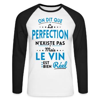 La Perfection n'existe pas le Vin est bien Réel - T-shirt baseball manches longues Homme - blanc/noir - Devant - Nik (191cm)