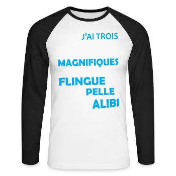 T-shirt pour Papa - J'ai trois Filles Magnifiques - T-shirt baseball manches longues Homme - blanc/noir - Devant - Nik (191cm)