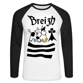 Breizh Bretagne - T-shirt baseball manches longues Homme - blanc/noir - Devant - Nik (191cm)