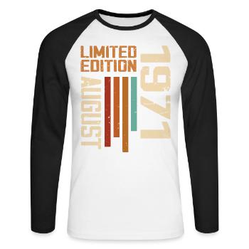 Aout 1971 Cadeau Anniversaire Août 1971 August - T-shirt baseball manches longues Homme - blanc/noir - Devant - Nik (191cm)