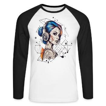 Lebendige Taktgeometrie Die Symphonie des Stils - Unisex Baseballshirt langarm - Weiß/Schwarz - Vorne - Nik (191cm)