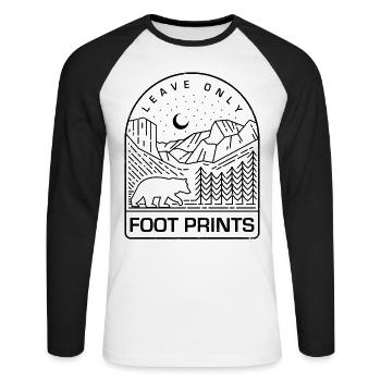 National Park Shirt Leave Only Foot Prints Mountains Tee - Unisex Long Sleeve Baseball T-Shirt - white/black - Front - Nik (191cm)