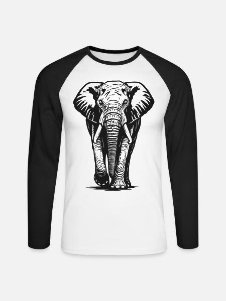 Elefant - Großwild, Stoßzahn, Elfenbein - Unisex Baseballshirt langarm - Weiß/Schwarz