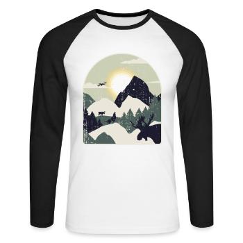 Nature Forest Mountains Hiking - Unisex Long Sleeve Baseball T-Shirt - white/black - Front - Nik (191cm)