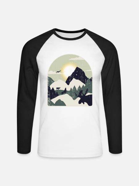 Nature Forest Mountains Hiking - Unisex Long Sleeve Baseball T-Shirt - white/black