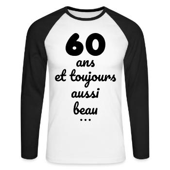 60 ans et toujours aussi beau - T-shirt baseball manches longues Homme - blanc/noir - Devant - Nik (191cm)