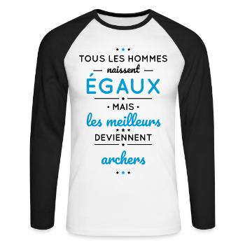 Hommes naissent égaux meilleurs deviennent archers - T-shirt baseball manches longues Homme - blanc/noir - Devant - Nik (191cm)