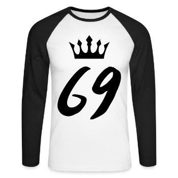 69 Zahl Krone - Unisex Baseballshirt langarm - Weiß/Schwarz - Vorne - Nik (191cm)