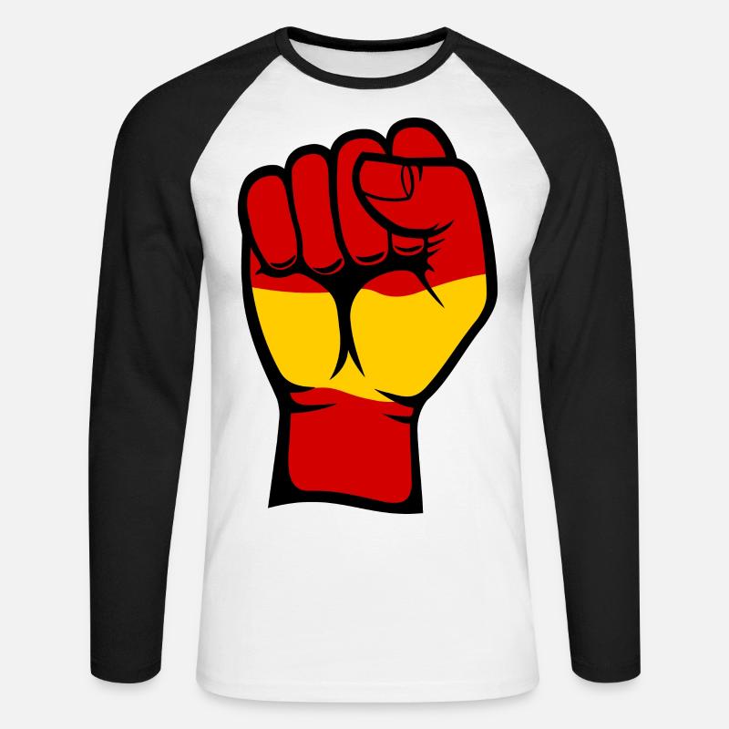 Spanien Flagge Faust Hand Symbol - Unisex Baseballshirt langarm - Weiß/Schwarz