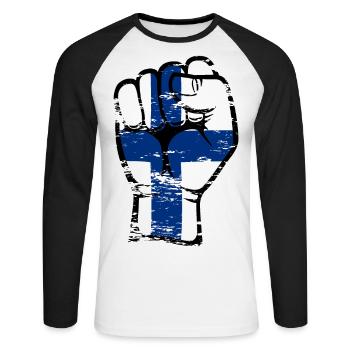 Finland flag fist hand icon used - Unisex Long Sleeve Baseball T-Shirt - white/black - Front - Nik (191cm)