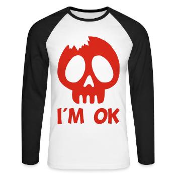 Je vais bien (rouge) - T-shirt baseball manches longues Homme - blanc/noir - Devant - Nik (191cm)