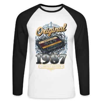 38ème Anniversaire Vintage 1987 Cassette Homme Femme - T-shirt baseball manches longues Homme - blanc/noir - Devant - Nik (191cm)