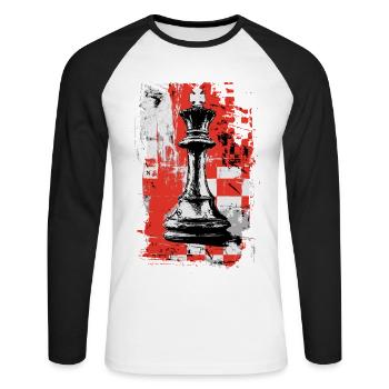 Chess King – Grunge Strategy Motif - Unisex Long Sleeve Baseball T-Shirt - white/black - Front - Nik (191cm)