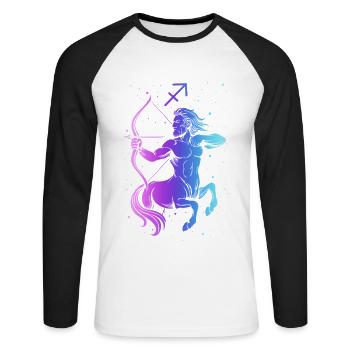 Sagittarius – Neon Zodiac Sign - Unisex Long Sleeve Baseball T-Shirt - white/black - Front - Nik (191cm)