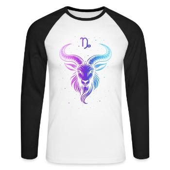 Chèvre colorée avec motif d’étoiles - T-shirt baseball manches longues Homme - blanc/noir - Devant - Nik (191cm)