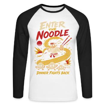 Voici l’humour des ramen d’arts martiaux aux nouilles - T-shirt baseball manches longues Homme - blanc/noir - Devant - Nik (191cm)