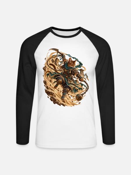 Samurai Cat Desert Phantom - Unisex Baseballshirt langarm - Weiß/Schwarz