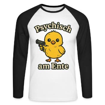 Psychiquement à la fin Dicton de canard drôle - T-shirt baseball manches longues Homme - blanc/noir - Devant - Nik (191cm)