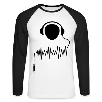 DJ câble Jack fréquence EQ casque - T-shirt baseball manches longues Homme - blanc/noir - Devant - Nik (191cm)