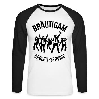 Bräutigam Begleit-Service (JGA Begleitservice / B) - Unisex Baseballshirt langarm - Weiß/Schwarz - Vorne - Nik (191cm)