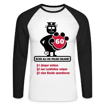60. Geburtstag Shirt "Älter als die ... erlaubt" - Unisex Baseballshirt langarm - Weiß/Schwarz - Vorne - Nik (191cm)