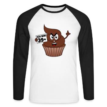 Kackcake 40. Geburtstag Spruch Ich bin 39 plus 1 - Unisex Baseballshirt langarm - Weiß/Schwarz - Vorne - Nik (191cm)