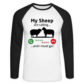 Meine Schafe rufen und ich muss gehen - Unisex Baseballshirt langarm - Weiß/Schwarz - Vorne - Nik (191cm)
