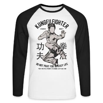 KUNG FU FIGHTER - Martial Arts Gifts Shirts - Unisex Long Sleeve Baseball T-Shirt - white/black - Front - Nik (191cm)