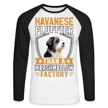 Havanese Fluffier than a Marshmallow Factory - Unisex Baseballshirt langarm - Weiß/Schwarz - Vorne - Nik (191cm)