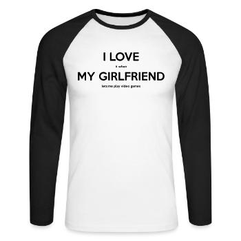 I love my girlfriend video games - Unisex Long Sleeve Baseball T-Shirt - white/black - Front - Nik (191cm)