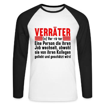 Abschiedsgeschenk Jobwechsel Kollege - Unisex Baseballshirt langarm - Weiß/Schwarz - Vorne - Nik (191cm)