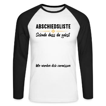 Abschiedsgeschenk Jobwechsel Kollege - Unisex Baseballshirt langarm - Weiß/Schwarz - Vorne - Nik (191cm)