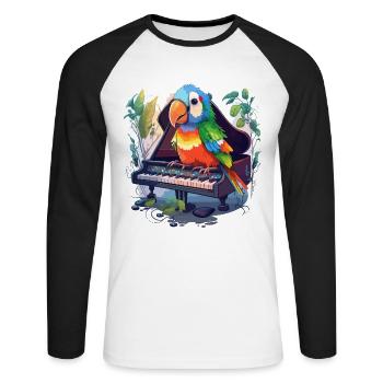 Perroquet Pianiste - T-shirt baseball manches longues Homme - blanc/noir - Devant - Nik (191cm)
